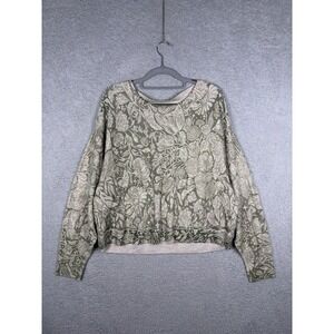 Anthropologie Pilcro Blooming Print Green Beige Floral Sweater Women's Size L